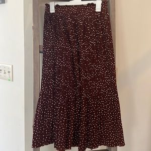 Brown polkadot pleated skirt